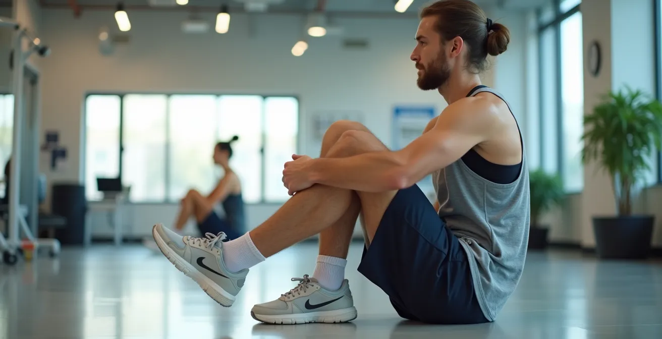 Conceptual illustration of a person performing knee pre-habilitation exercises
