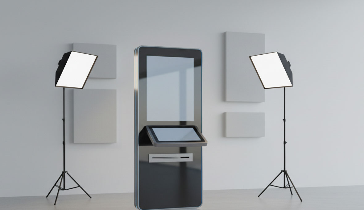 Modern kiosk equipped with a ticket printer