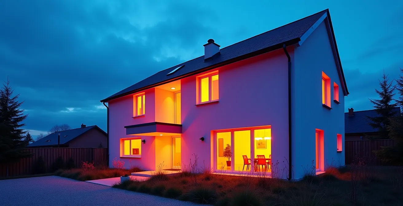 Infrared thermal image showing heat retention in home with premium windows