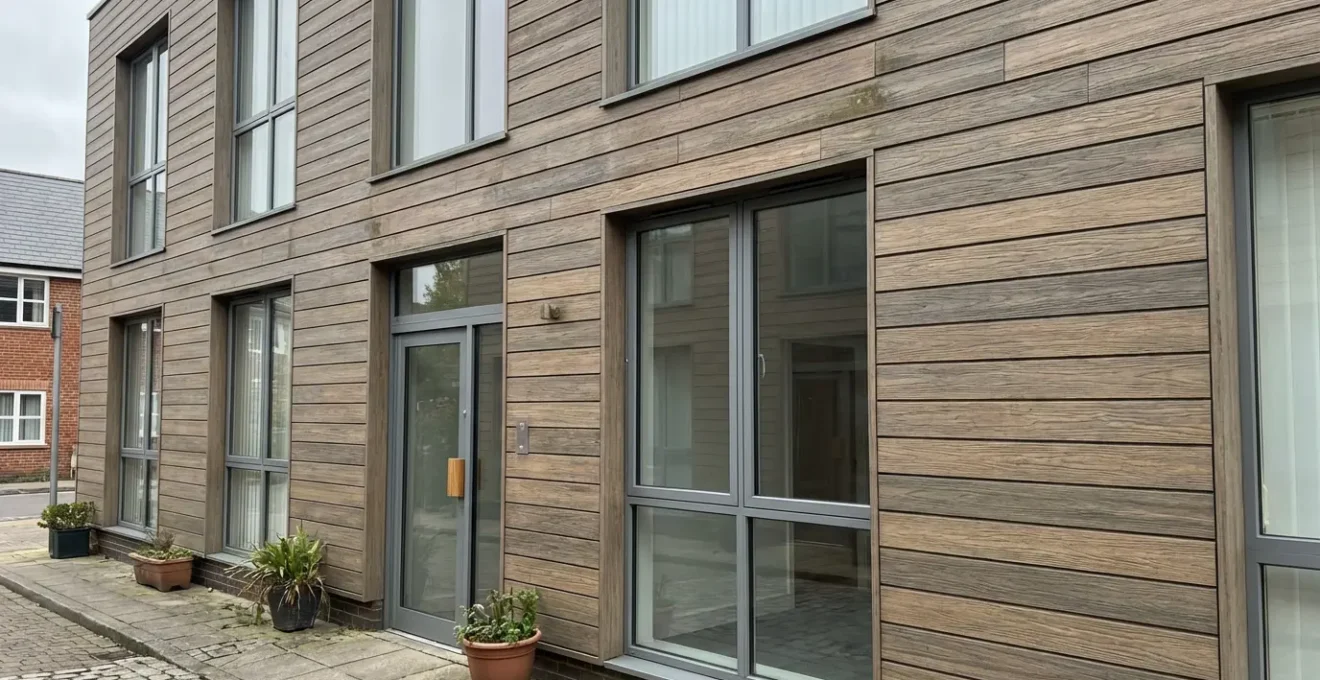 Well-maintained WPC cladding on UK building after several years